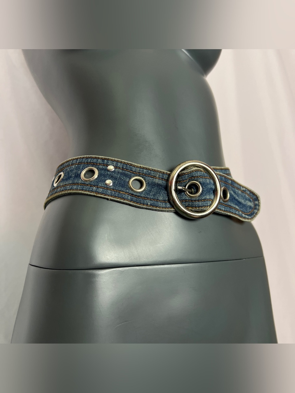 Vintage Y2K Blue Denim Fabric Grommet Belt